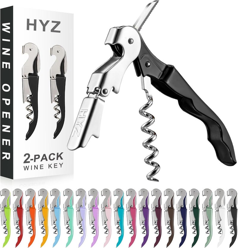 HYZ 2-Pack Wine Opener Waiter Corkscrew, Professional Wine Key for Servers, Bartender, with Foil Cutter, Manual Wine Bottle Opener Double Hinged (Black) - Image 1